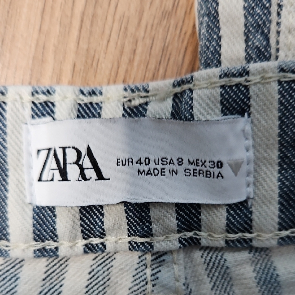 Zara Navy and White Striped Women's Jeans Size 8 - Picture 2 of 10